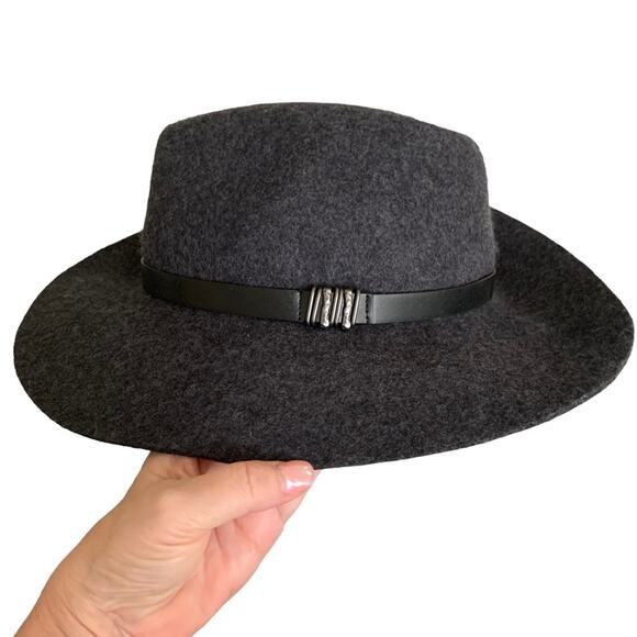 Lucky Brand Charcoal Grey Banded 100% Wool Fedora Medium NWOT - Picture 2 of 8